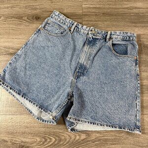 Zara High Waisted Light Blue Wash Denim Shorts Women Size 14